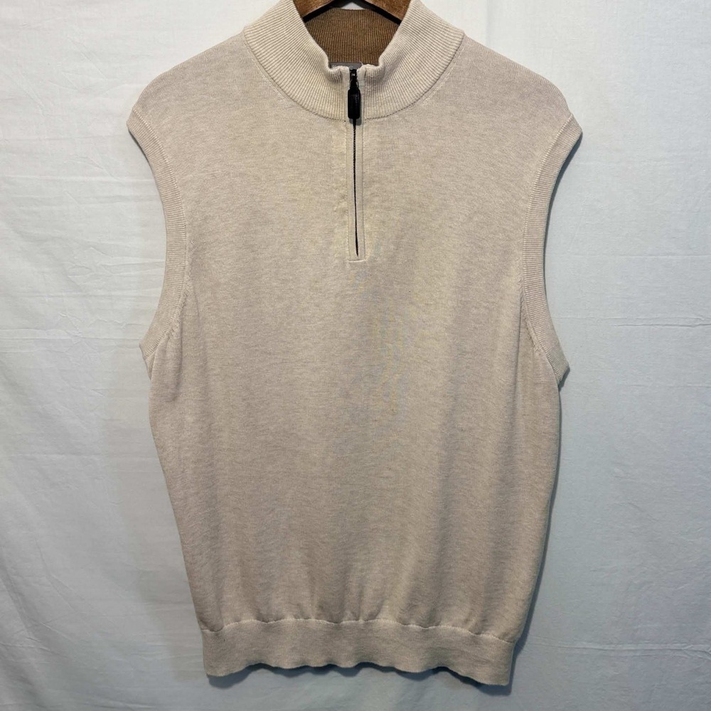 Daniel Cremieux Sweater Vest Mens L Beige Supima Cotton 1/4 Zip Preppy Classic